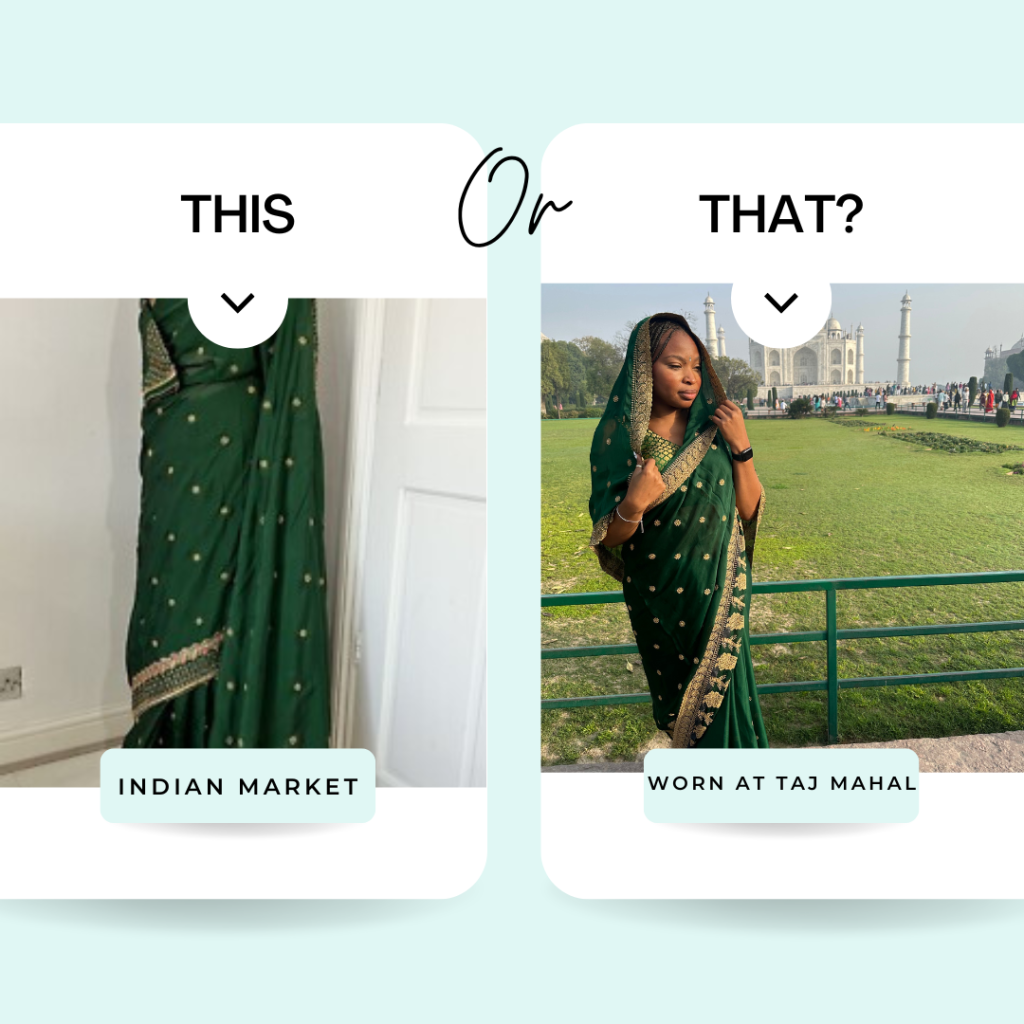 What to Wear As A Black Woman in India: The Good, The Bad and the Ugly What to wear as a Black Woman in India Green sari at Taj Mahal – modest outfit India travel Black woman